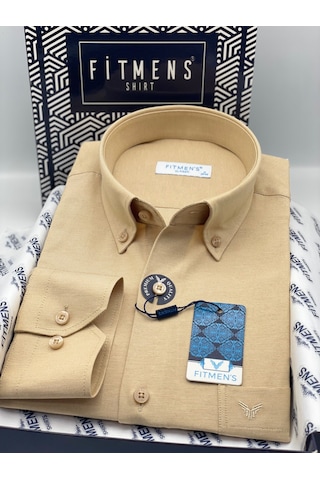 Klasik Uzun Kol Pamuklu Yaka Düğmeli Hediye Kutulu Kolay Ütülenebilir Erkek Gömlek Fs-003897 - Camel-3370