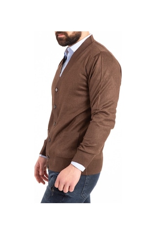 Nacar Store Erkek Düğmeli Ince Yün Triko Örme Baba Hırka Kahverengi