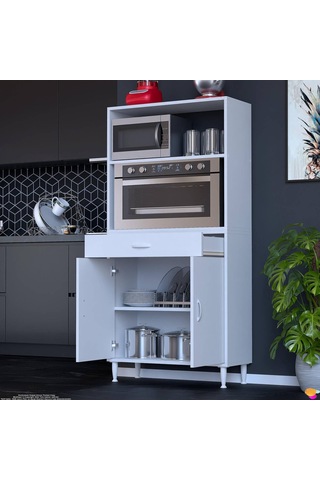Modilayn Vio Fırın Dolabı 75x163,4x32.5 Cm Çekmeceli Kapaklı Mini/midi Mikrodalga Mutfak Dolabı Beyaz