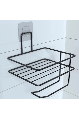 Zmc Bilişim Kendiliğinden Yapışkanlı Tuvalet Kağıdı Tutacağı Ve Yedek Raf - Siyah Modern Metal Tasarım Çok Renkli