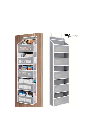Valkyrie Kapı Arkası Organizer 5 Cepli Askılı Dolap Düzenleyici Çok Amaçlı Kapı Arkası Raf 20kg Taşıma Gri Gri
