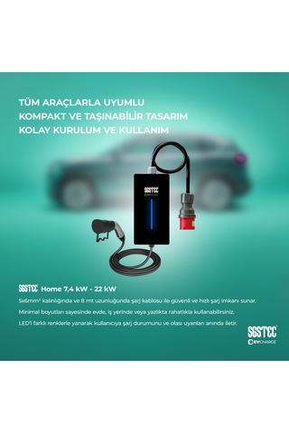 SGSTEC Home 22 KW 10 Metre Kablolu Elektrikli Araç Şarj Cihazı