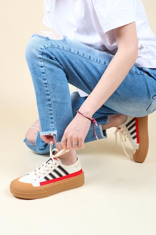 Guja Cilt Garnili Keten Sneakers Kırmızı-Kırmızı