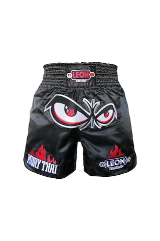 Kogam Leon No Fear Nakışlı Profesyonel Muay Thai Ve Kick Boks Şortu Siy