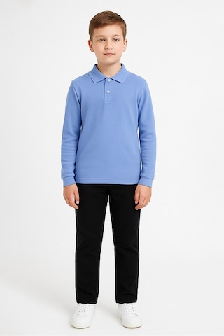 Modanino Erkek Çocuk %100 Pamuk Okul Tarz Uzun Kol T-shirt 5-17 Yaş 12274 Açık Mavi