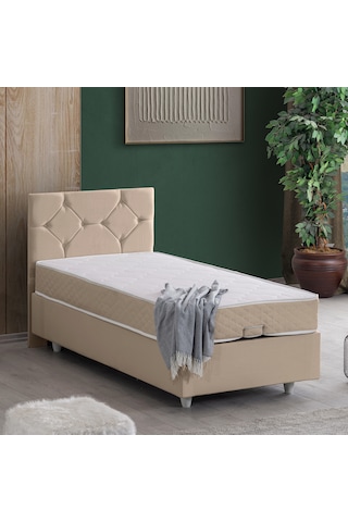 Glamis Tek Kişilik Baza Başlık Letto Yatak Seti - Bej 90 x 190