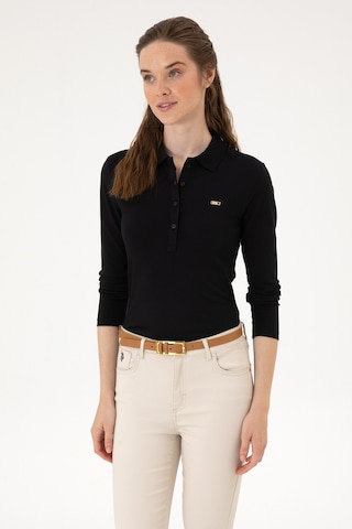 U.S. Polo Assn. Kadın Siyah Basic Polo Yaka Sweatshırt 50313593-VR046
