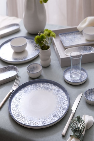 Kütahya Porselen Nordic Dg-860 28 Parça 6 Kişilik Bone Kahvaltı Takımı Mavi - Beyaz