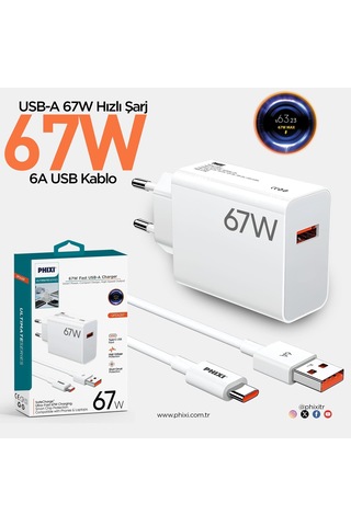 Phixi Ultimate Serisi Upd4267 67w Type-c Şarj Cihazı + Usb-a Kablo Fast Charge