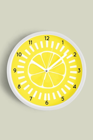 Soyut Limon Modern Tasarım Mutfak Duvar Saati - 42cm - Önü Camlı Beyaz Kasa - Sessiz Mekanizma Beyaz