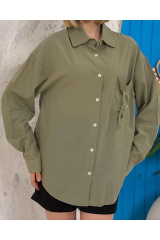 Relax Fit Keten Gömlek Haki S255349 Haki