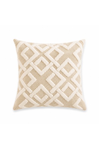 Maze 43x43 Cm Dekoratif Kırlent Kılıfı Geometrik Dokulu Modern Koltuk Yastık Kılıfı Bej