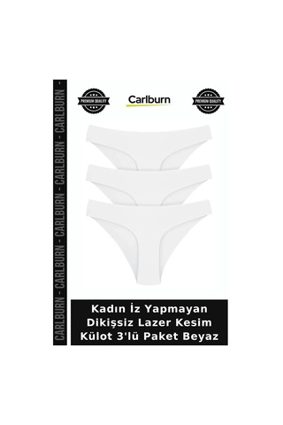 Carlburn Kadın İz Yapmayan Dikişsiz Lazer Kesim Külot 3'lü Paket Beyaz Ofis Şıklığı Hediyelik Konforlu