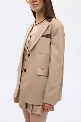 Quzu Kontrast Yaka Oversize Bej Kadın Ceket Ckt00823 Bej