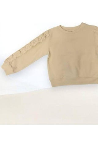 Kız Çocuk Kolları Fırfırlı Bluz-14909 Krem