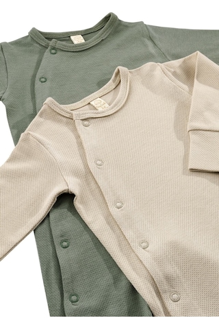 Tinylamb Zeze Unisex 2 Parça Organik Pamuk Bebek Ve Çoçuk Tulumu 2'li Takım Haki-bej