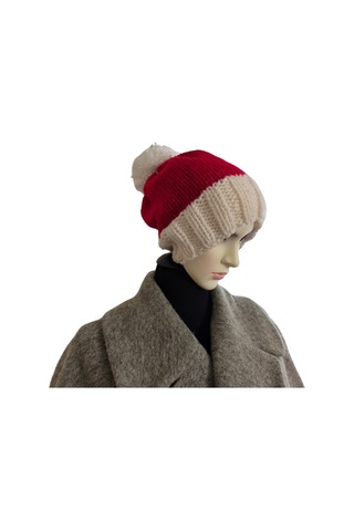 Nvsisters Kırmızı-beyaz Örgü Kışlık Unisex Bere Beyaz - Kırmızı