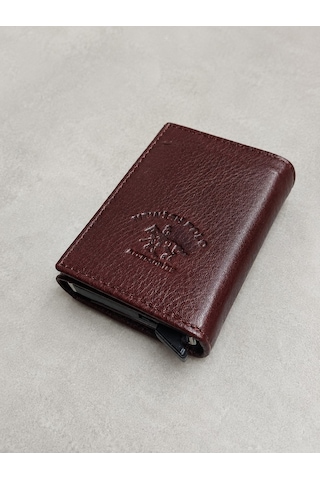 Newish Polo Mekanizmalı Rfid Özellikli Cüzdan Kredi Kartlık - Hakiki Deri Koyu Kahverengi