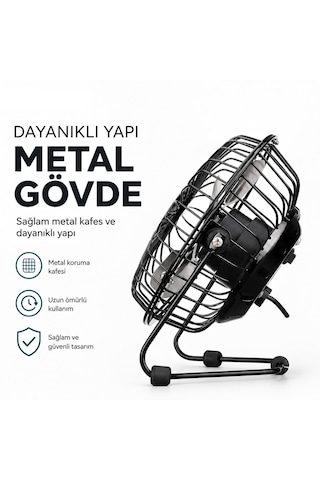 Usb Şarjlı - Metal Gövde 14.5x7.5x15cm Mini Masaüstü Fan - Vantilatör Efn-482