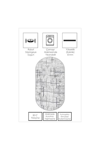 West Home Dijital Baskı Yıkanabilir Kaymaz Taban Leke Tutmaz Oval Mutfak Halısı Salon Halısı Ve Yolluk Wh 488 Grey Oval