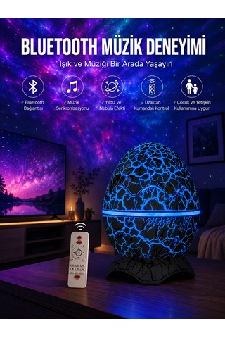 Dinozor Speaker Renk Değiştirme Projeksiyon Modu Hoparlör Gece Lambası Yeni Nesil 1200mah Battery