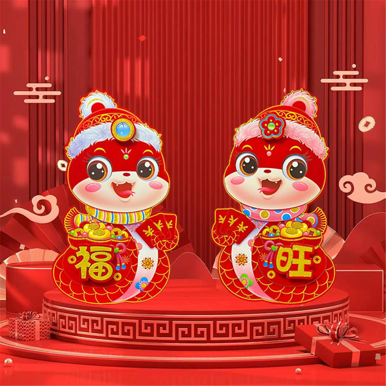 Folinda 2025 Yılınca Yılan Burcu Duvar Stickerı - Kırmızı Floklu 3d "altın Yılan Şansı" Büyük Boy Xl - Yeni Yıl Dekorasyonu