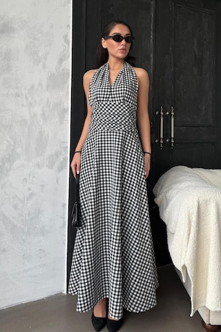 Madmext Siyah Ekoseli Midi Boy Kadın Elbise Mg2350 Siyah