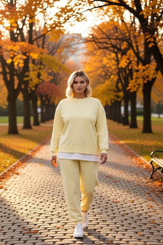 Benerly Kadın Bisiklet Yaka Düşük Kol Oversize İnce Örme Sweatshirt Fonks Sarı