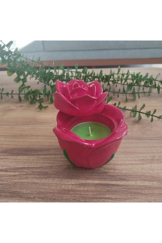 Kapaklı Kırmızı Gül Şeklinde Dekoratif Hediye Gül Mumluk