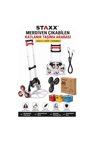Staxx Ası80mer 80 Kg Merdiven Çıkabilen Katlanır Taşıma Arabası Katlanabilir Yük Ve Koli Arabası