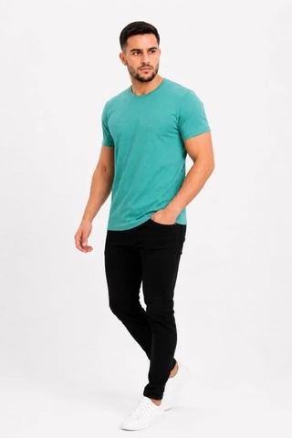 Defymoda Erkek Basic Tişört Bisiklet Yaka Kısa Kol Günlük Yazlık Slim Fit T-shirt - Su Yeşili