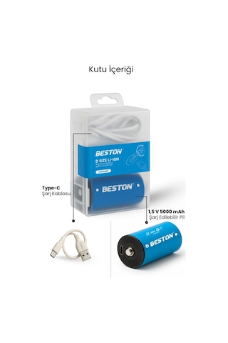 D Tipi Şarjlı Tombul Pil Usb-c Şarjlı 1.5v Lityum Büyük Pil Kalın Pil 6000mwh Radyo Pili Xl 1 Adet