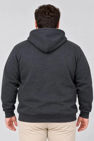 Zennamoda Erkek Battal Büyük Beden Üç İplik İçi Şardonlu Kapüşonlu Kanguru Cepli Kışlık Sweatshirt - Füme