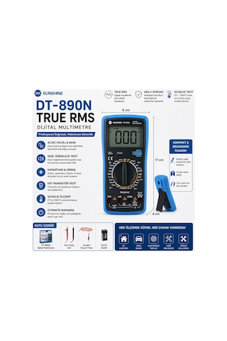 Sunshine Dt-890n True Rms Akıllı Dijital Multimetre Isı Ölçerli Yanmaz Avometre