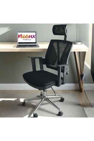Neonx Relax Pro Çalışma Koltuğu Başlıklı Ofis Yönetici Koltuğu Toplantı Koltuğu Siyah