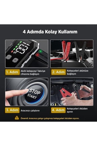 F11 15800mah 2000a Tepe Akımı Akü Takviye Cihazı Taşınabilir Jump Starter Powerbank+led Lamba+lcd Ekran Benzinli
