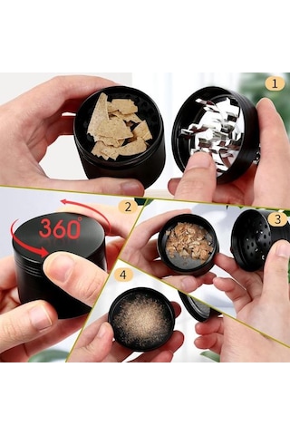 Ot Öğütücü İnce Parçacık Kolay Kullanım Manuel Dört İşlem Güçlendirilmiş Metal Dişler Çinko Alaşımı Mutfak Baharatı Adm Siyah