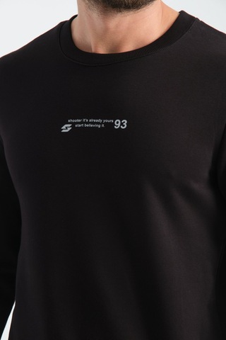 Shooter Sportwear Shooter Erkek Üç İplik Sweatshirt Regular Fit Pamuklu Bisiklet Yaka Günlük Spor Basic Siyah