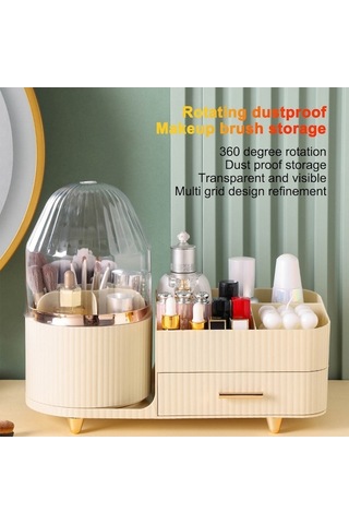 Novahub Adet Kapaksız Küçük Çekmeceli, Döndürülebilir Bölme Tasarımına Sahip Kozmetik Saklama Kutusu Krem Beyaz Bej Bej