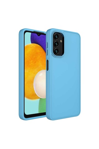Ardemix Galaxy Uyumlu A13 4g Kılıf Metal Çerçeve Ve Buton Tasarımlı Silikon Luna Kapak - Si Sierra Mavi