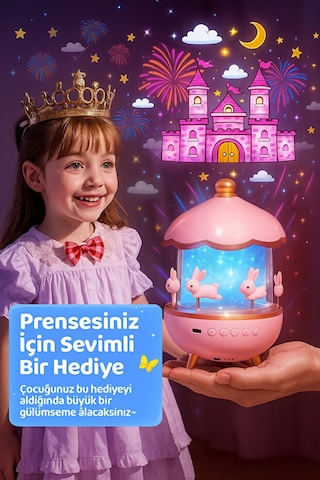 Atlı Karınca Tavşan Temalı Projektör Gece Lambası Işıklı Tavşan Projeksiyon Lamba Çocuk Gece Lamba Pembe