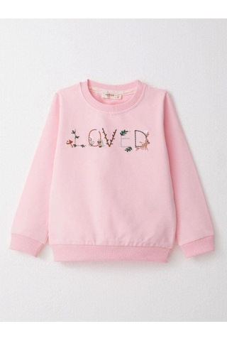 Kız Çocuk Loved Nakışlı Pamuklu Eşofman Takım-14382 Pembe