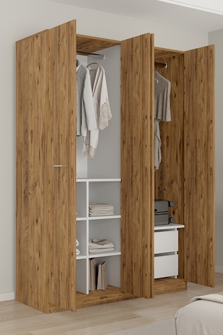 Aeka Ae-3191 Burç Aynalı 4 Kapaklı Çok Bölmeli Askılı Raflı Ve Çekmeceli 210x140x53cm Gardırop Çam - Çam
