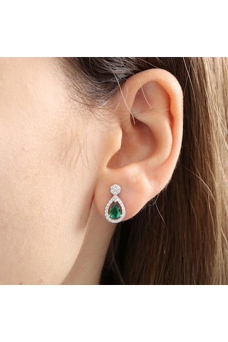 Pırlanta Montür Zarif Damla Sentetik Zümrüt Zarafet Mührü Gümüş Mini Set