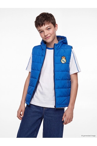 LC Waikiki Lcw Kids Mavi Kapüşonlu Real Madrid Nakışlı Erkek Çocuk Şişme Yelek Dark Blue