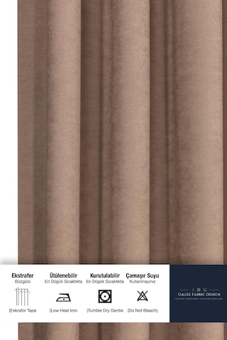 Fabric Design Safir Haki Ekstrafor Büzgülü Kadife Dokulu Yüksek Kaliteli Tek Kanat Fon Perde 100 X 250 Çok Renkli
