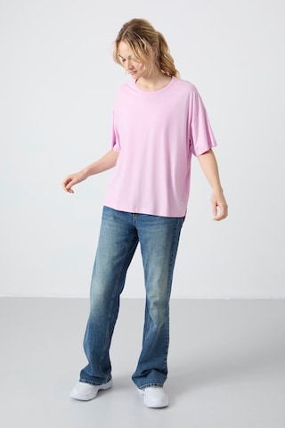 Tommy Life Pembe Penye Modal Yumuşak Tuşeli Oversize Fit Basic Kadın T-shirt- 97285 Pembe