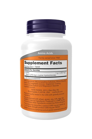Now Foods, Double Strength L-lysine Lizin Çift Güçlü, Amino Asit