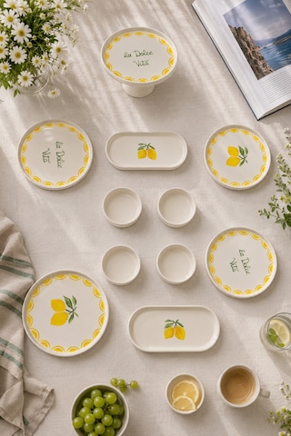 Vita Lemony 11 Parça 6 Kişilik Stackable Seramik Tabak Seti Sunum & Kahvaltı Takımı Ayaklı Sunum Standlı Kahvaltı Takımı Beyaz