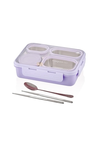 Vagonlife Bento 950ml Lunchbox Tek Katlı 4 Bölmeli Çelik Sefer Tası Yemek Kutusu Mor Genel